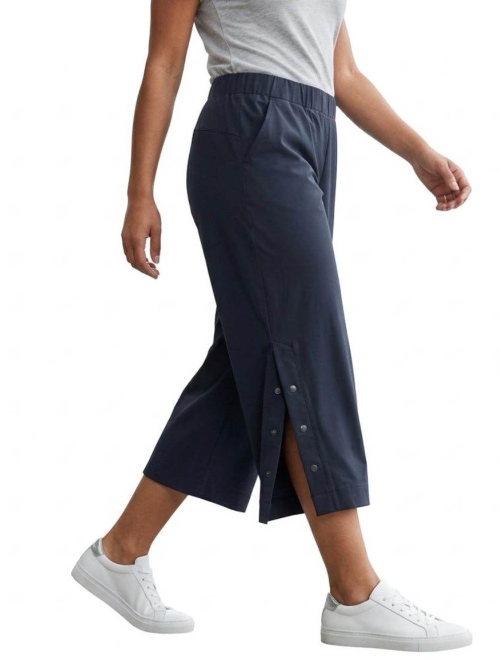 J. Jill FIT Women's L Petite Gray Cropped Wide Leg Pants Side Snap Button Capri